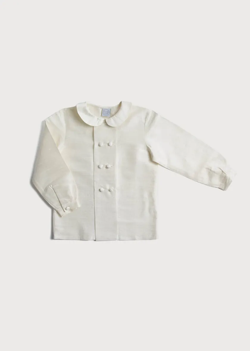Tops & Shirts | Tops & Shirts | Pepa London Boy's white double-breasted Peter Pan collar silk shirt (12mths-10yrs)