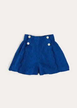 Up To 12 Years | Skirts & Shorts | Pepa London Broderie Anglais Button Detail Shorts in Blue (4-12yrs)