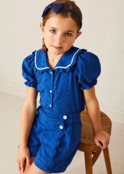 Up To 12 Years | Skirts & Shorts | Pepa London Broderie Anglais Button Detail Shorts in Blue (4-12yrs)
