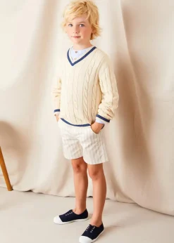 Shorts & Trousers | Pepa London Brompton Striped Shorts in Beige (4-10yrs)