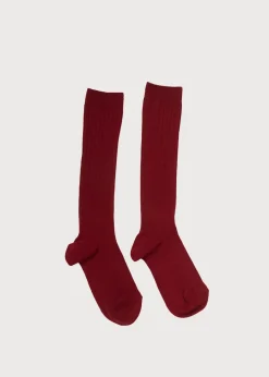 Socks | Socks & Tights | Pepa London Burgundy Ribbed Knee-High Socks (0mths-10yrs)