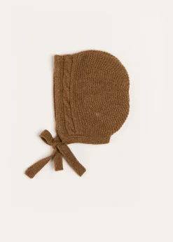 Bonnets & Booties | Bonnets & Booties | Pepa London Cable Detail Knitted Bonnet in Brown (S-L)