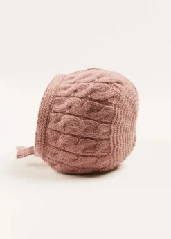 Bonnets & Booties | Knitwear & Cardigans | Pepa London Cable Detail Knitted Bonnet in Pink (S-L)