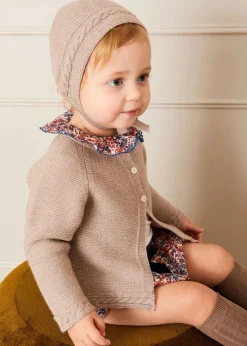 Bonnets & Booties | Bonnets & Booties | Pepa London Cable Detail Knitted Bonnet in Beige (S-L)
