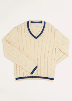 Knitwear & Cardigans | Knitwear & Cardigans | Pepa London Cable Knit V-Neck Jumper in Cream (4-10yrs)
