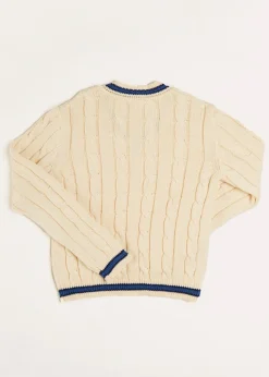 Knitwear & Cardigans | Knitwear & Cardigans | Pepa London Cable Knit V-Neck Jumper in Cream (4-10yrs)