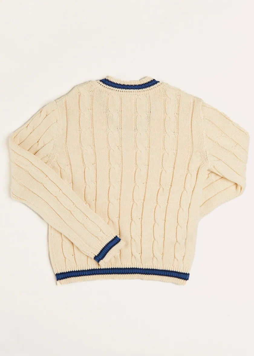 Knitwear & Cardigans | Knitwear & Cardigans | Pepa London Cable Knit V-Neck Jumper in Cream (4-10yrs)