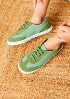 Plimsolls | Plimsolls | Pepa London Canvas Lace Up Plimsols in Green (23-35EU)
