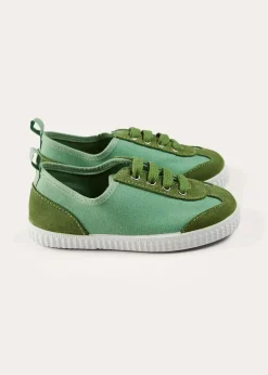 Plimsolls | Plimsolls | Pepa London Canvas Lace Up Plimsols in Green (23-35EU)