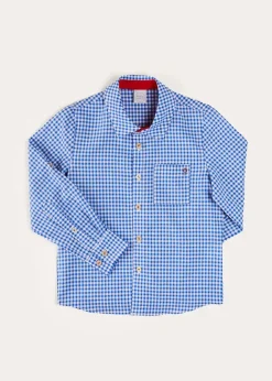 Tops & Shirts | Pepa London Carlisle Gingham Polo Collar Long Sleeve Shirt in Blue (4-10yrs)