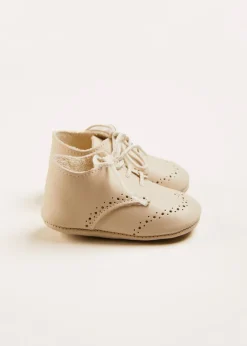 Pram Shoes | Pram Shoes | Pepa London Celebration Lace-up T-Bar Pram Shoes in Beige (17-20EU)