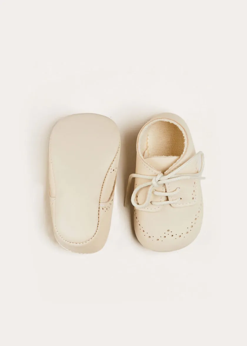 Pram Shoes | Pram Shoes | Pepa London Celebration Lace-up T-Bar Pram Shoes in Beige (17-20EU)
