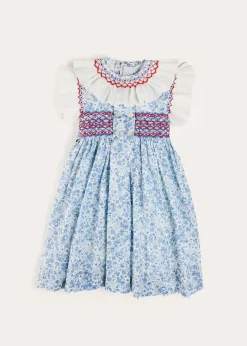 Dresses | Dresses | Pepa London Charlotte Floral Hand Smocked Sleeveless Dress in Blue (12mths-10yrs)
