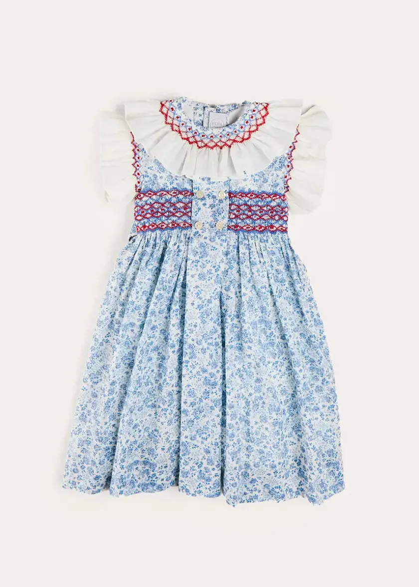 Dresses | Dresses | Pepa London Charlotte Floral Hand Smocked Sleeveless Dress in Blue (12mths-10yrs)
