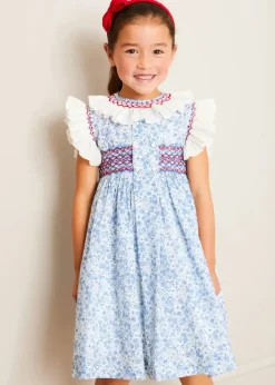 Dresses | Dresses | Pepa London Charlotte Floral Hand Smocked Sleeveless Dress in Blue (12mths-10yrs)