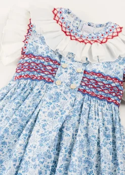 Dresses | Dresses | Pepa London Charlotte Floral Hand Smocked Sleeveless Dress in Blue (12mths-10yrs)