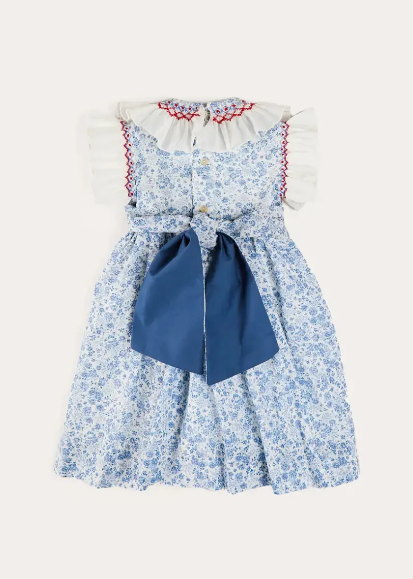 Dresses | Dresses | Pepa London Charlotte Floral Hand Smocked Sleeveless Dress in Blue (12mths-10yrs)
