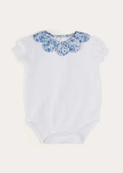 Bodysuits & Baby Grows | Pepa London Charlotte Floral Scallop Collar Short Sleeve Bodysuit in Blue (1mth-2yrs)