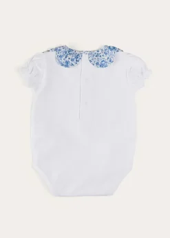 Bodysuits & Baby Grows | Pepa London Charlotte Floral Scallop Collar Short Sleeve Bodysuit in Blue (1mth-2yrs)