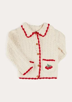 Knitwear & Cardigans | Knitwear & Cardigans | Pepa London Cherry Motif Crochet Cardigan in Beige (2-10yrs)