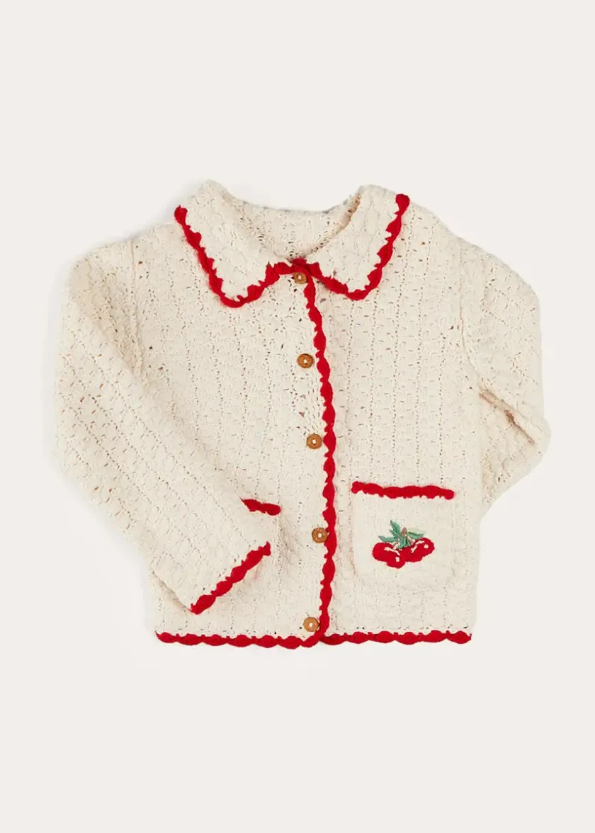 Knitwear & Cardigans | Knitwear & Cardigans | Pepa London Cherry Motif Crochet Cardigan in Beige (2-10yrs)