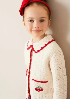 Knitwear & Cardigans | Knitwear & Cardigans | Pepa London Cherry Motif Crochet Cardigan in Beige (2-10yrs)