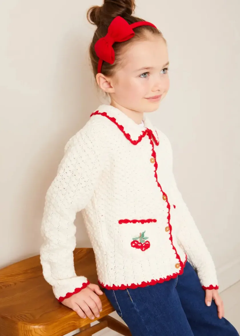 Knitwear & Cardigans | Knitwear & Cardigans | Pepa London Cherry Motif Crochet Cardigan in Beige (2-10yrs)