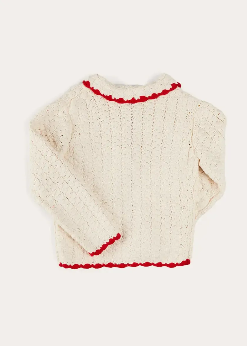 Knitwear & Cardigans | Knitwear & Cardigans | Pepa London Cherry Motif Crochet Cardigan in Beige (2-10yrs)