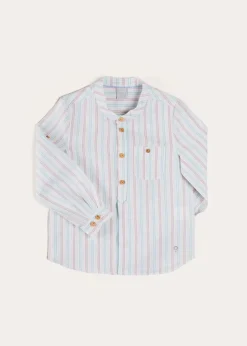 Tops & Shirts | Shirts | Pepa London Chesham Striped Mao Collar Long Sleeve Shirt in Red (3-10yrs)