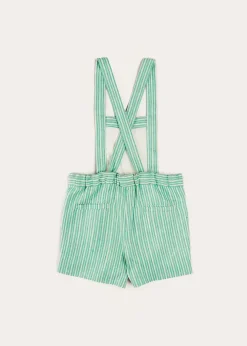 Dungarees & Rompers | Bloomers, Shorts & Trousers | Pepa London Cheyne Striped Boat Embroidery Dungarees in Green (18mths-4yrs)