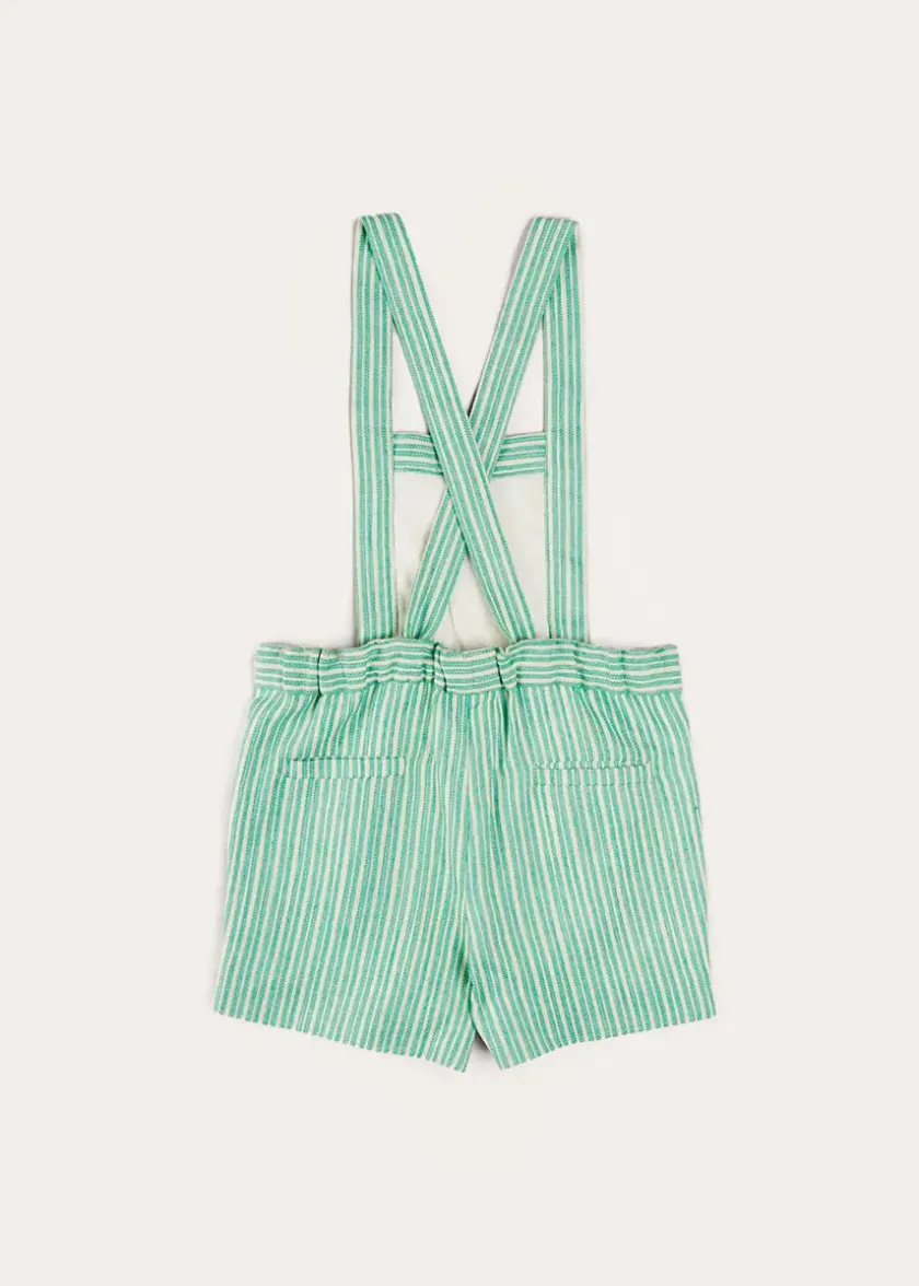 Dungarees & Rompers | Bloomers, Shorts & Trousers | Pepa London Cheyne Striped Boat Embroidery Dungarees in Green (18mths-4yrs)
