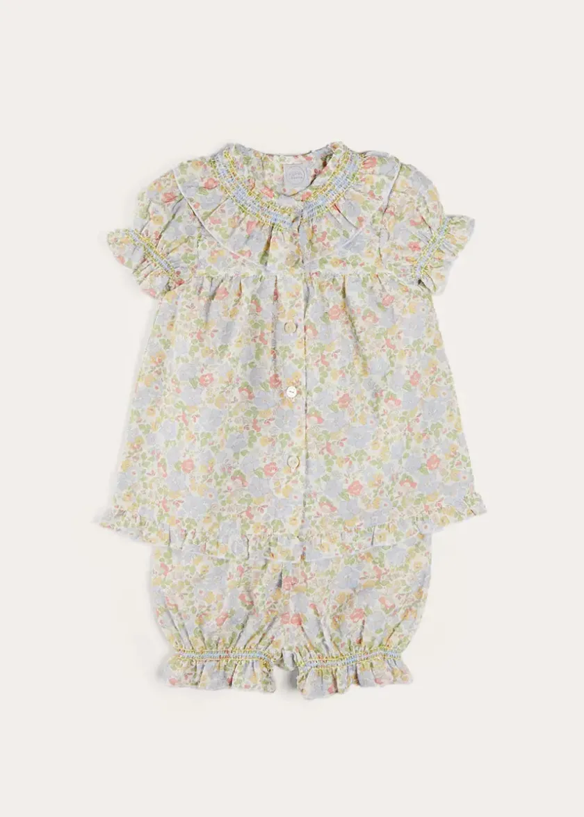 Nightwear | Nightwear | Pepa London Clara Floral Ruffle Collar Short Sleeve Pyjamas in Green (18mths-10yrs)