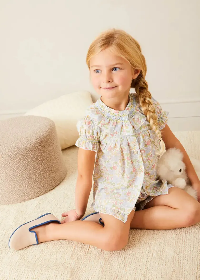 Nightwear | Nightwear | Pepa London Clara Floral Ruffle Collar Short Sleeve Pyjamas in Green (18mths-10yrs)