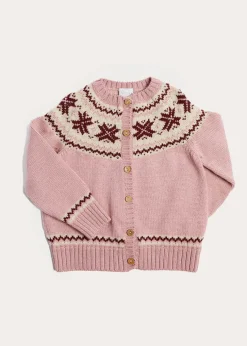 Knitwear & Cardigans | Knitwear & Cardigans | Pepa London Classic Fair Isle Cardigan With Rib Details in Pink (12mths-10yrs)