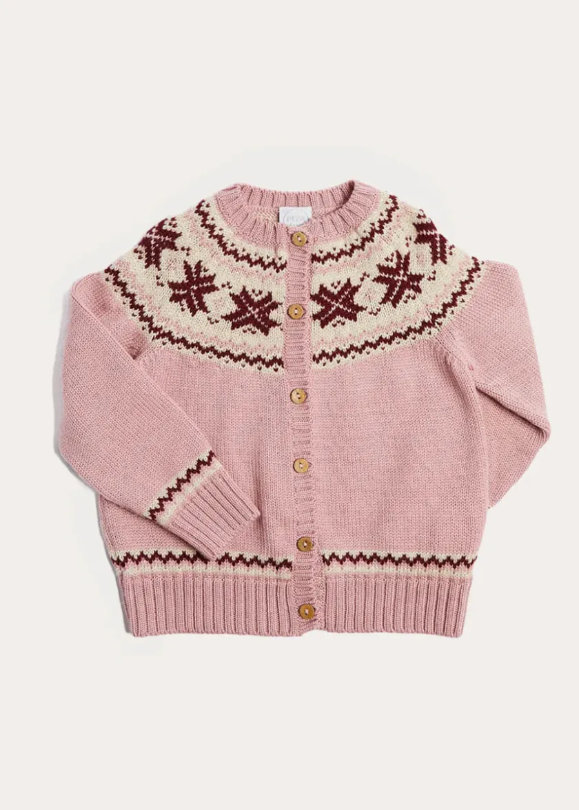 Knitwear & Cardigans | Knitwear & Cardigans | Pepa London Classic Fair Isle Cardigan With Rib Details in Pink (12mths-10yrs)