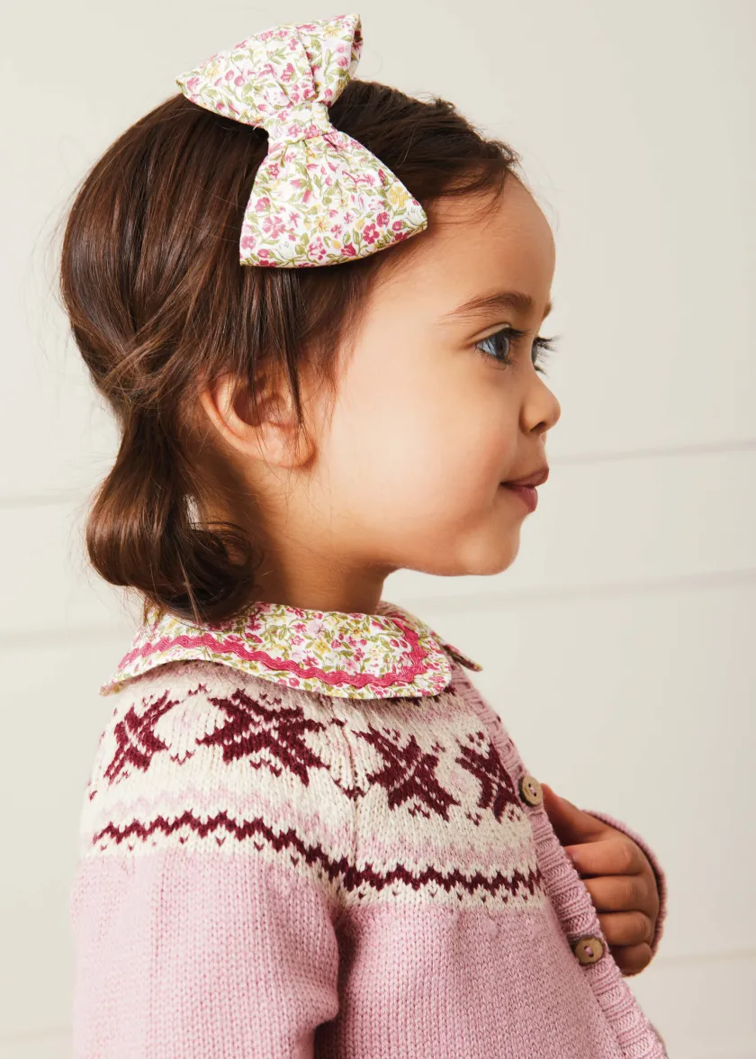 Knitwear & Cardigans | Knitwear & Cardigans | Pepa London Classic Fair Isle Cardigan With Rib Details in Pink (12mths-10yrs)