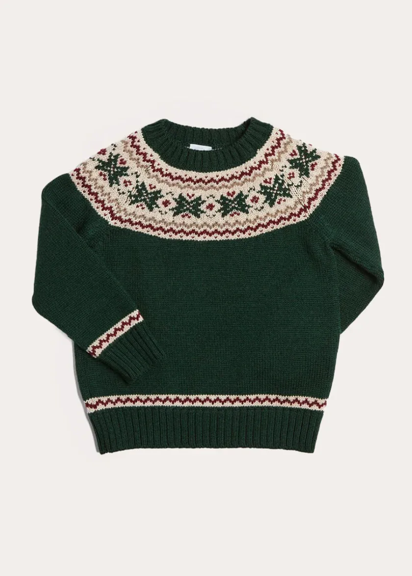 Knitwear & Cardigans | Knitwear & Cardigans | Pepa London Classic Fair Isle Merino Wool Jumper in Green (12mths-10yrs)