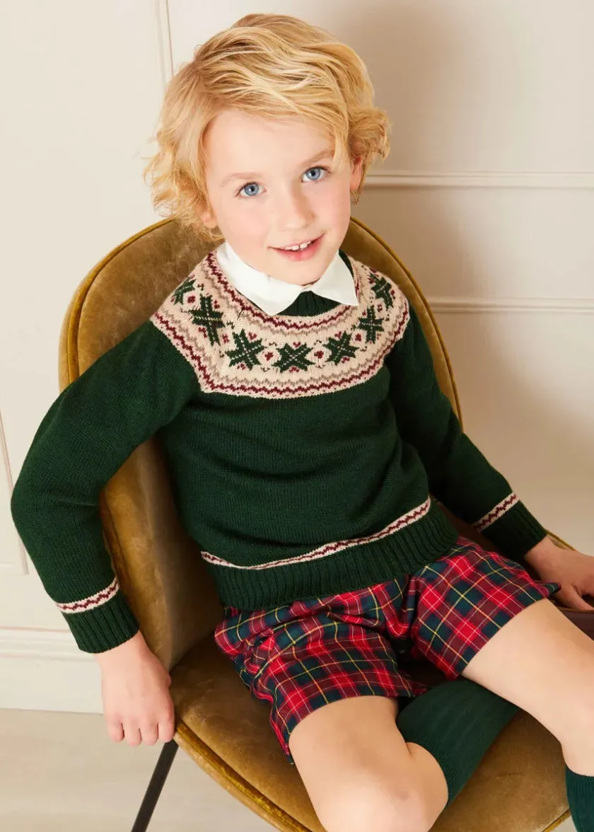 Knitwear & Cardigans | Knitwear & Cardigans | Pepa London Classic Fair Isle Merino Wool Jumper in Green (12mths-10yrs)