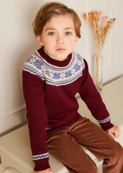 Knitwear & Cardigans | Knitwear & Cardigans | Pepa London Classic Fair Isle Merino Wool Jumper in Burgundy (12mths-10yrs)