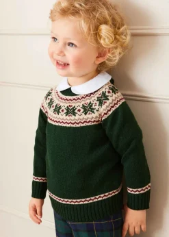 Knitwear & Cardigans | Knitwear & Cardigans | Pepa London Classic Fair Isle Merino Wool Jumper in Green (12mths-10yrs)