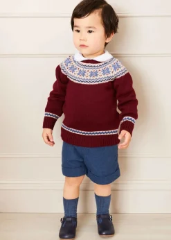 Knitwear & Cardigans | Knitwear & Cardigans | Pepa London Classic Fair Isle Merino Wool Jumper in Burgundy (12mths-10yrs)