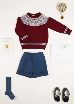 Knitwear & Cardigans | Knitwear & Cardigans | Pepa London Classic Fair Isle Merino Wool Jumper in Burgundy (12mths-10yrs)