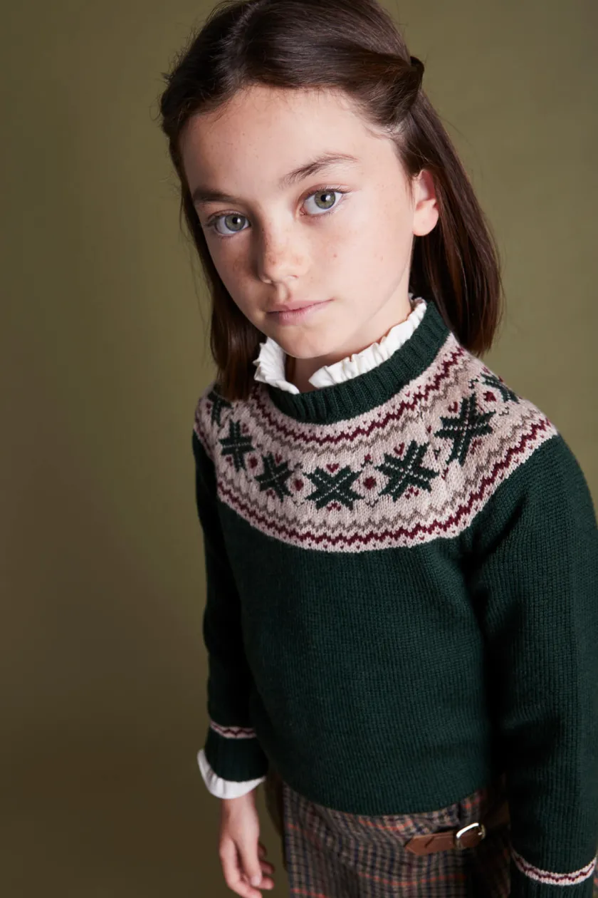 Knitwear & Cardigans | Knitwear & Cardigans | Pepa London Classic Fair Isle Merino Wool Jumper in Green (12mths-10yrs)