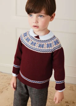 Knitwear & Cardigans | Knitwear & Cardigans | Pepa London Classic Fair Isle Merino Wool Jumper in Burgundy (12mths-10yrs)