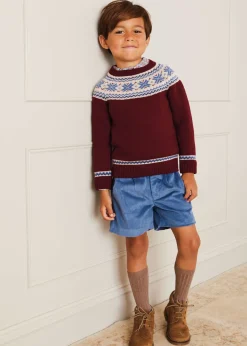 Knitwear & Cardigans | Knitwear & Cardigans | Pepa London Classic Fair Isle Merino Wool Jumper in Burgundy (12mths-10yrs)