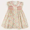 Dresses | Dresses | Pepa London Clementine Floral Hand Smocked Double Breasted Short Sleeve Dress in Coral (12mths-10yrs)