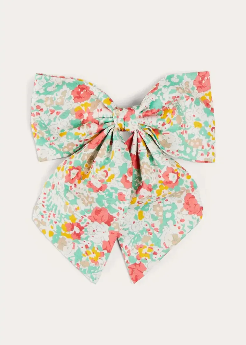 Hair Accessories | Hair Accessories | Pepa London Clementine Floral Long Bow Hair Clip in Coral