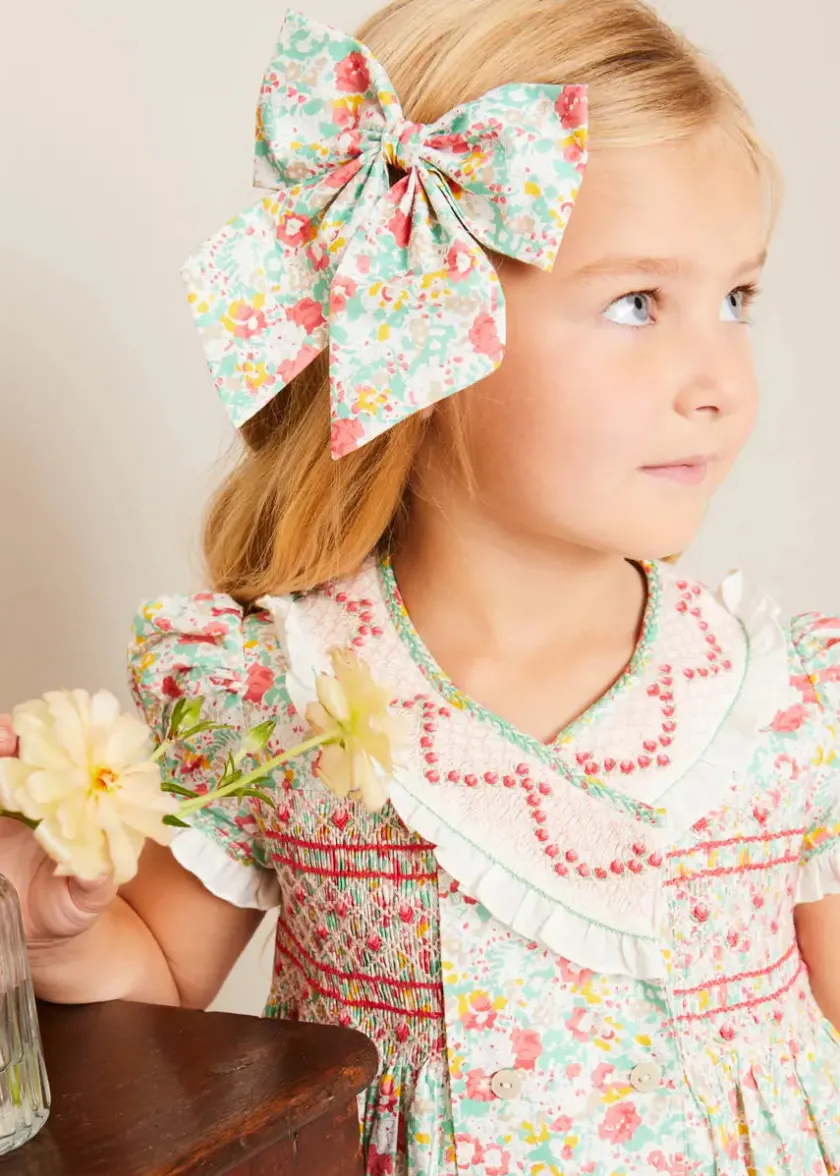 Hair Accessories | Hair Accessories | Pepa London Clementine Floral Long Bow Hair Clip in Coral