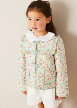 Up To 12 Years | Coats & Jackets | Pepa London Clementine Floral Quilted Reversible Jacket in Coral (4-12yrs)