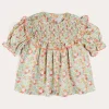 Tops & Blouses | Up To 12 Years | Pepa London Clementine Floral Smock Detail Short Sleeve Blouse in Coral (2-12yrs)